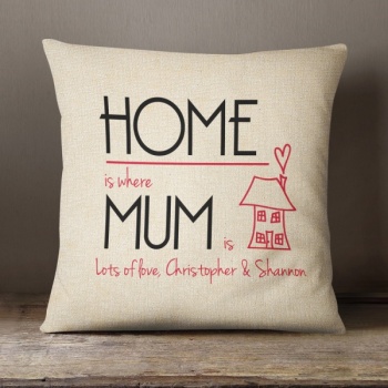 Personalised Cream Chenille Cushion - Home is where Mum is